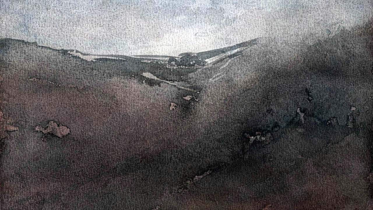 Akwarela na papierze. Góry Alpy. Krajobraz górski.